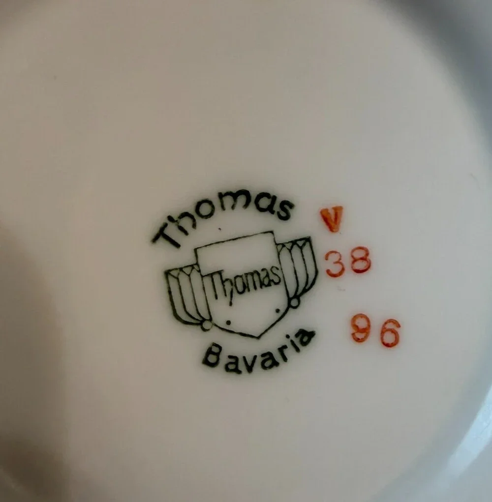 Vintage Thomas Bavaria Lakewood Gravy Boat Attached Underplate Floral Gold 7.25